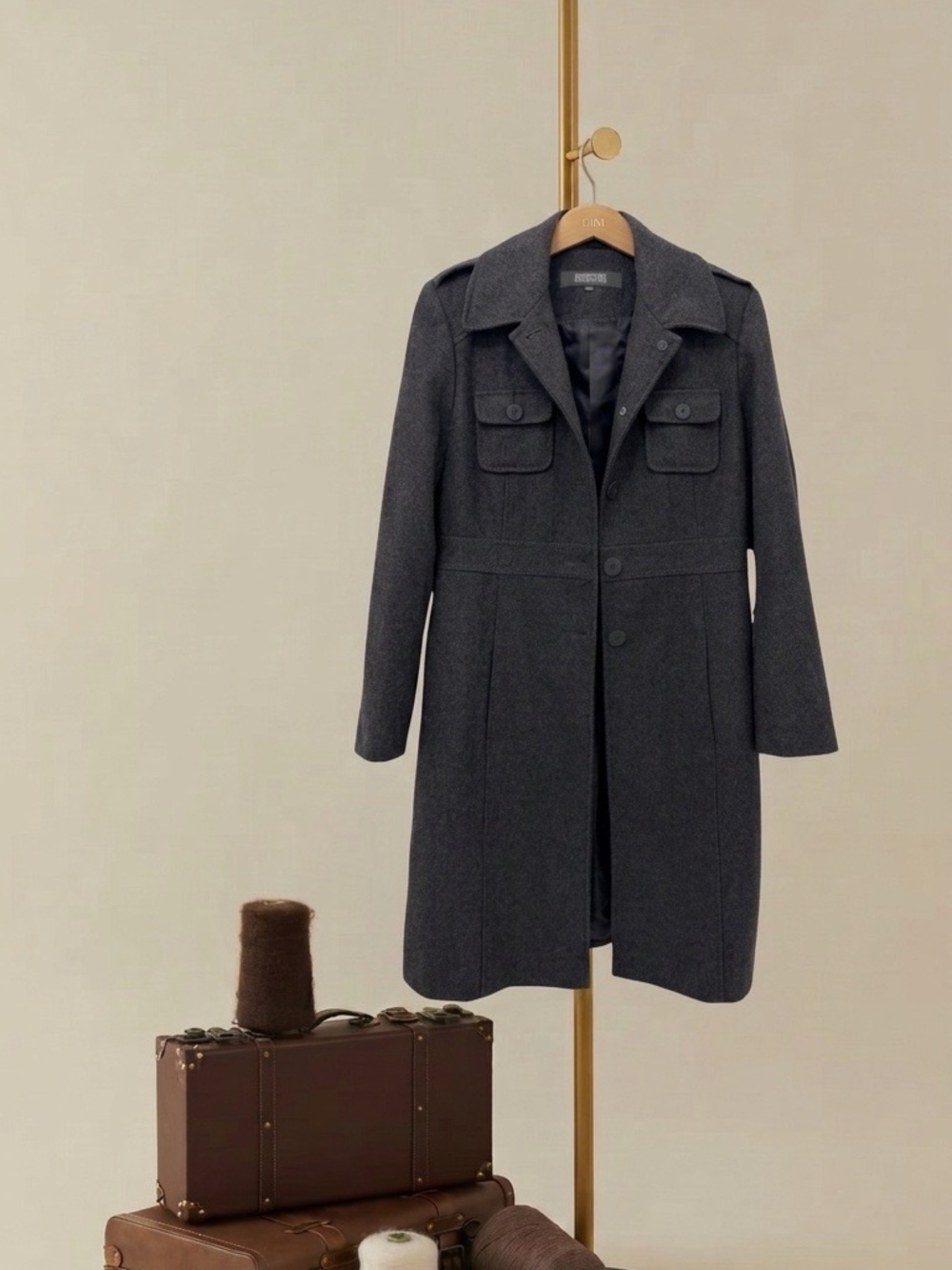 Kenneth Cole Reaction Charcoal Gray Wool Blend Trench Coat Size 8